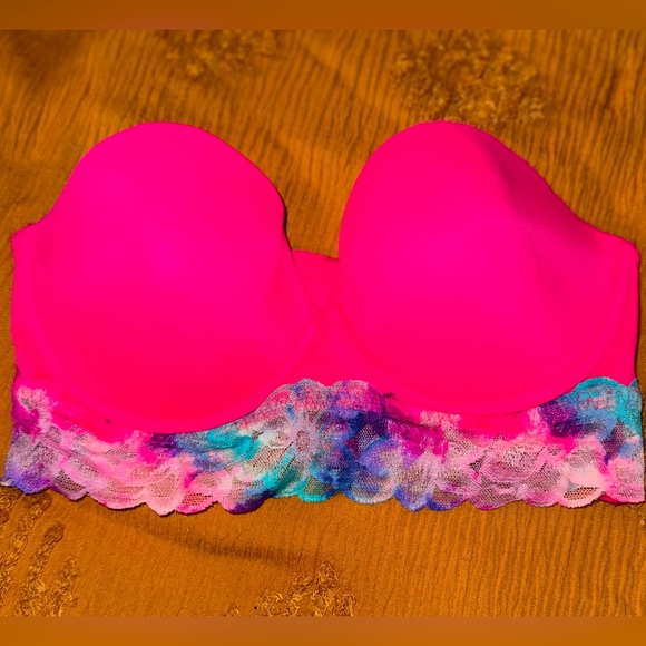 Victoria's Secret Hot Pink Bra with Multicolor Lace - Picture 1 of 11